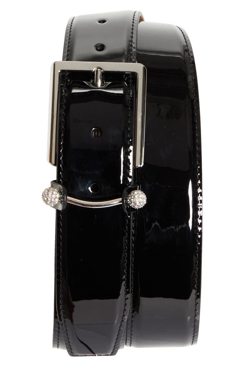 Chambeliss Patent Leather Belt, Main, color, BLACK/ SILVER