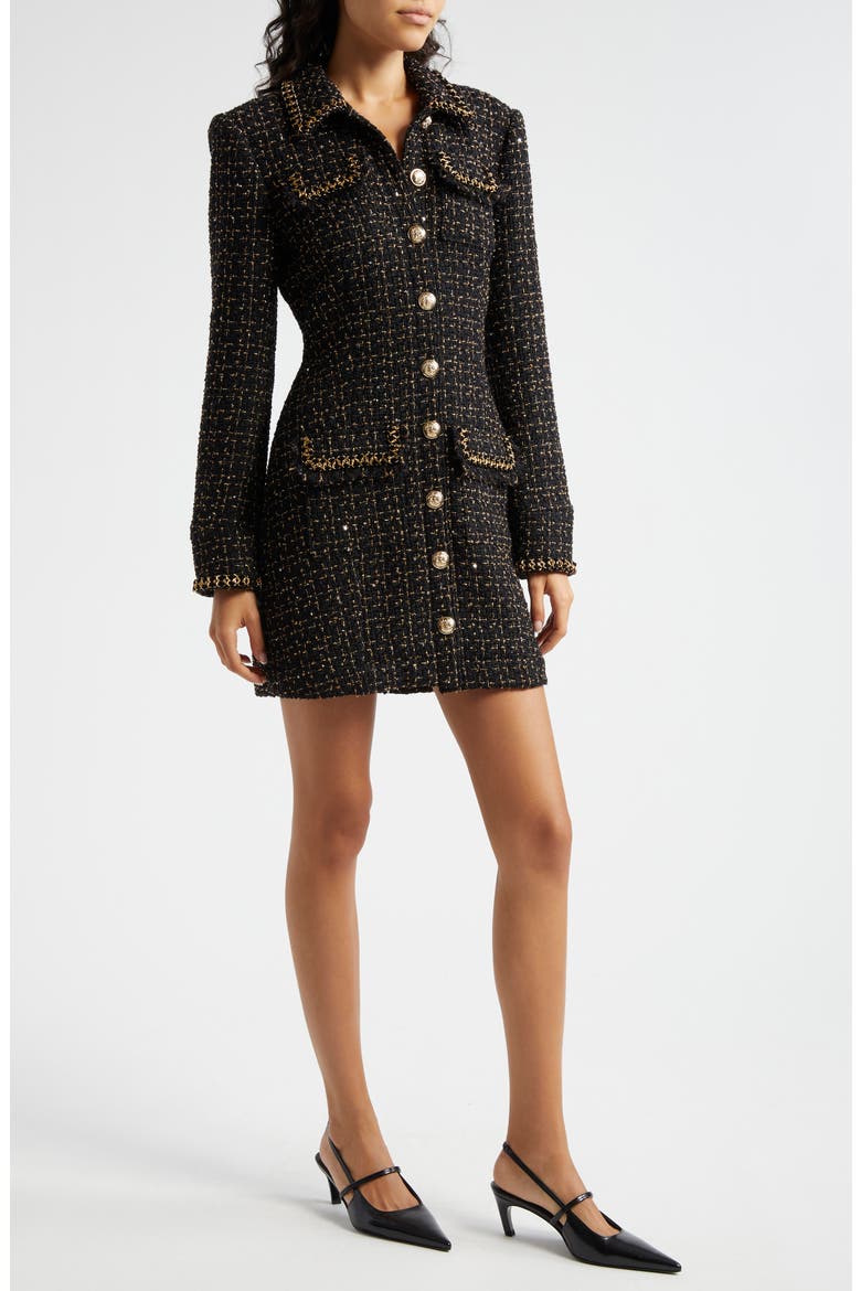 Sasha Long Sleeve Metallic Tweed Dress, Alternate, color, BLACK/ GOLD