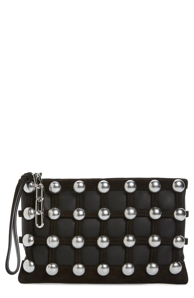Alexander Wang Roxy Studded Cage Leather Wristlet, Main, color, 