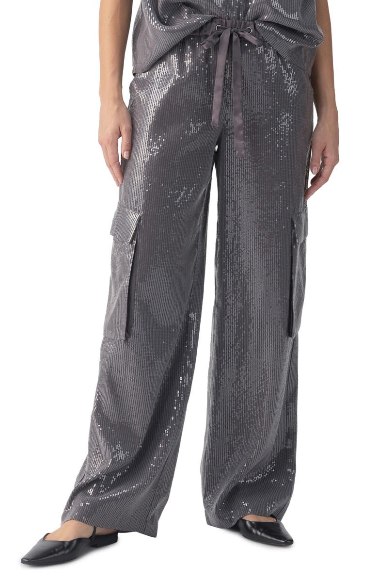 Sanctuary Sequin Drawstring Cargo Pants, Main, color, 
