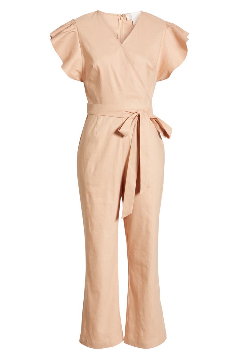 Ruffle Sleeve Jumpsuit, Alternate, color, PINK TAN