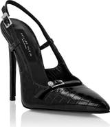 PHILIPP PLEIN Slingback High Heels Crocco Print Buckle Skull Women