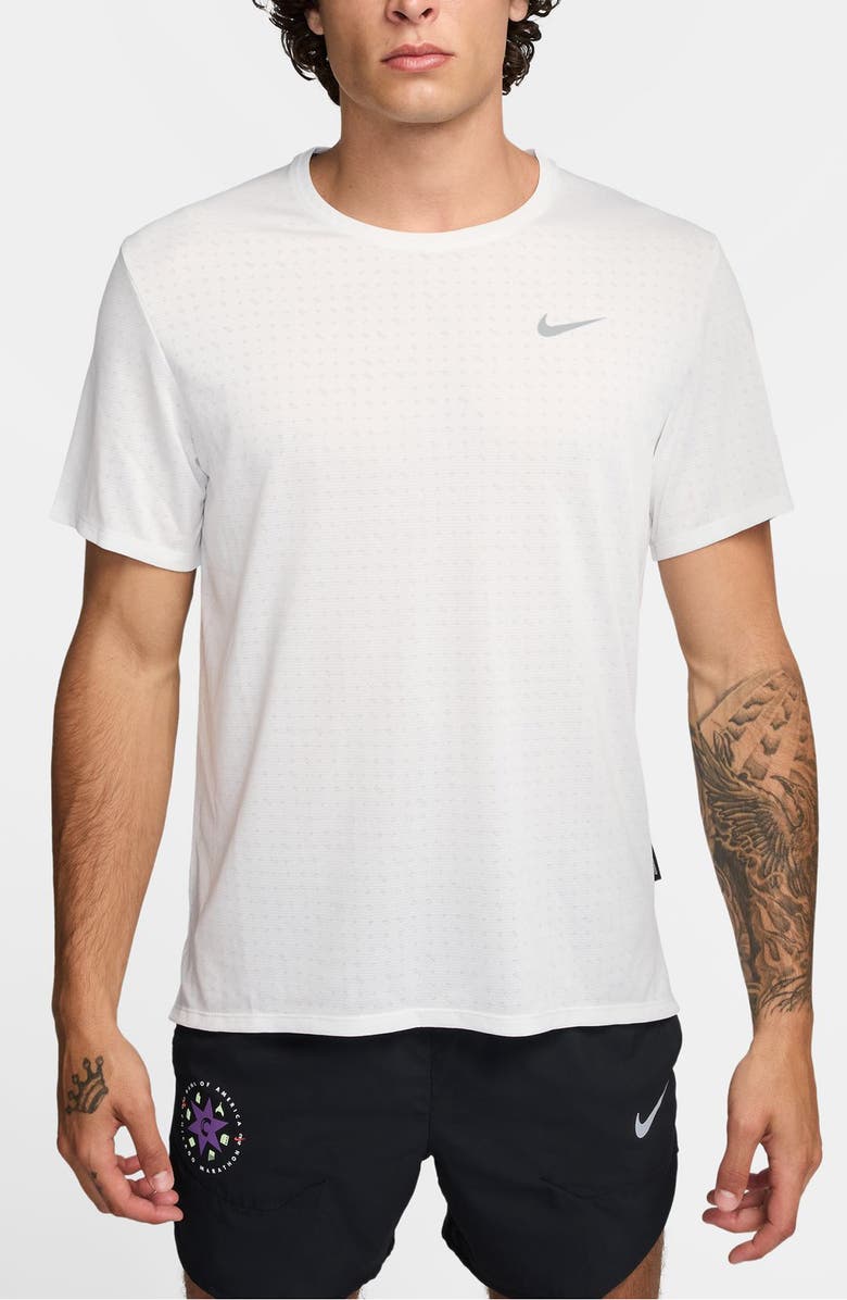 Nike Dri-FIT Miler Breathe Short Sleeve Running T-Shirt, Main, color, Summit White/ Reflective Silv