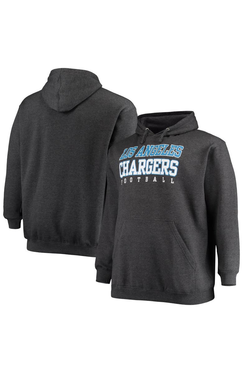 FANATICS Men's Fanatics Branded Heathered Charcoal Los Angeles Chargers Big & Tall Practice Pullover Hoodie, Main, color,