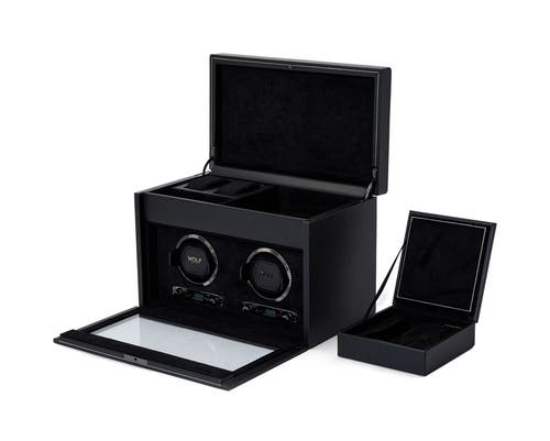 Wolf British Racing Double Watch Winder With Storage In Black