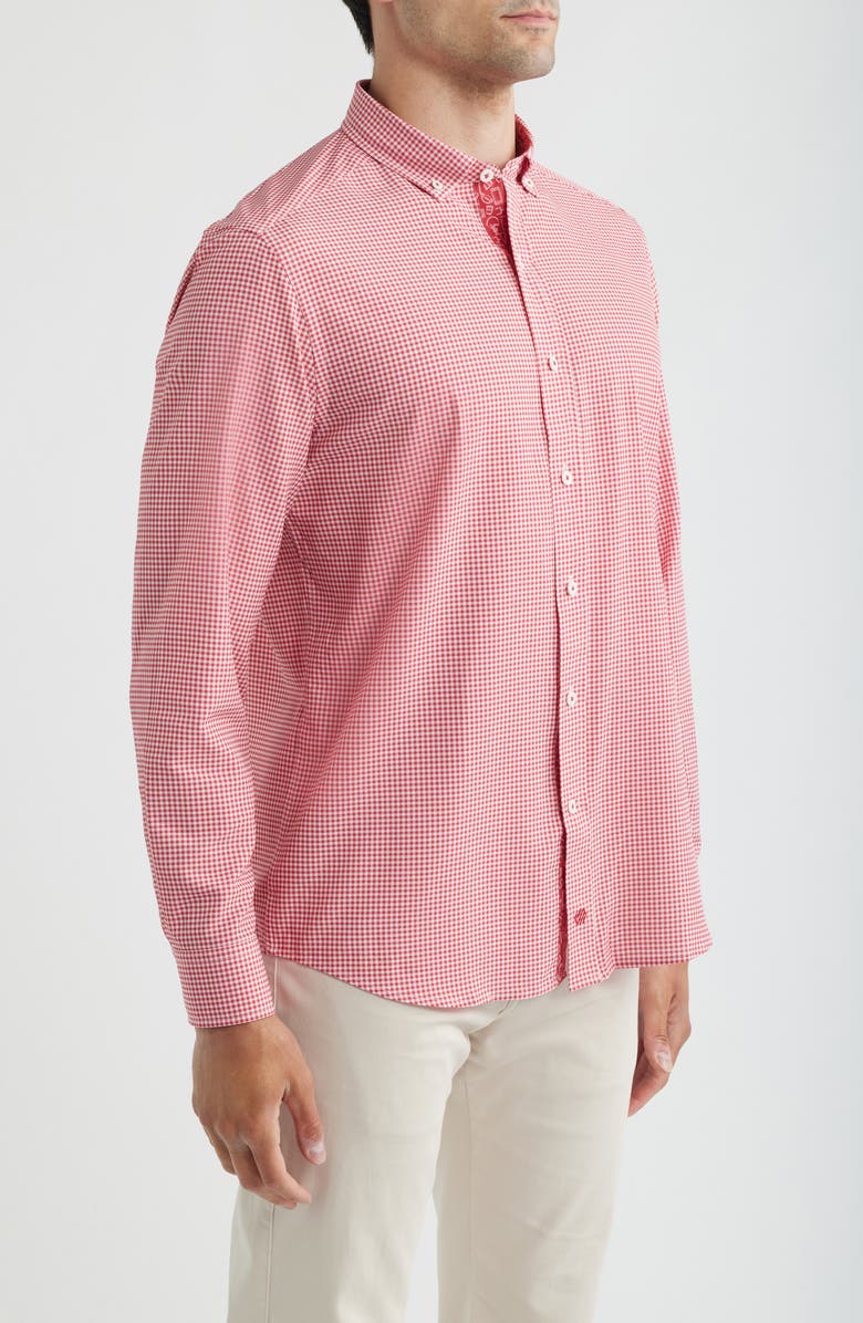 Johnston & Murphy XC+<sup>™</sup> Performance Game Day Gingham Button-Up Shirt, Alternate, color, Red