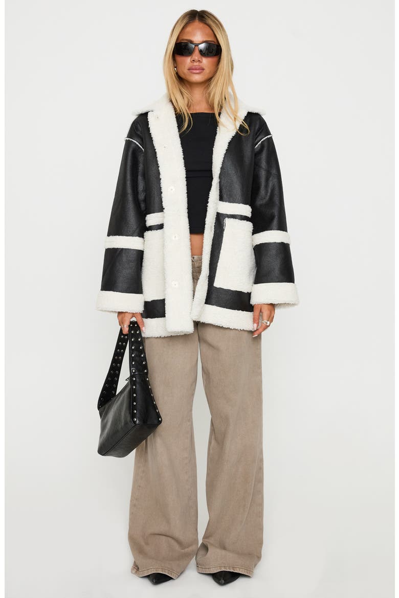 Lexie Faux Leather & Faux Fur Jacket, Alternate, color, BLACK