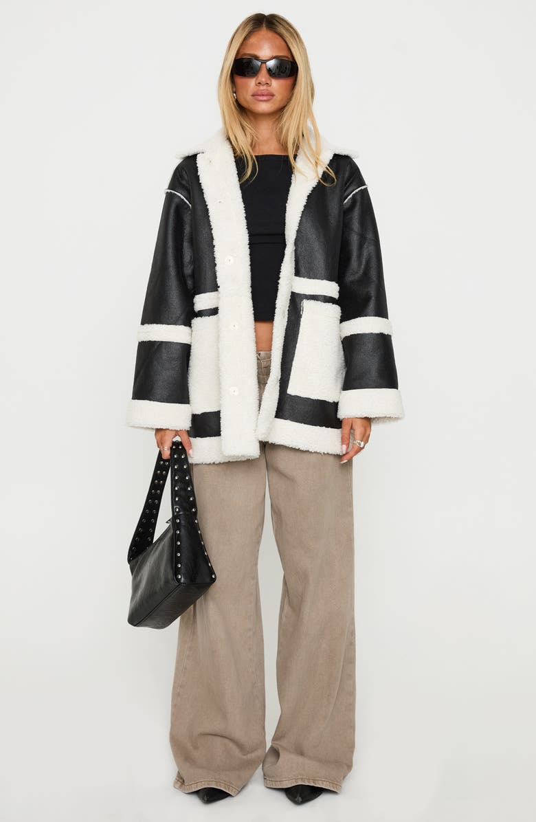 Princess Polly Lexie Faux Leather & Faux Fur Jacket, Alternate, color, Black