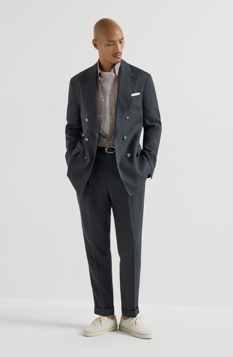 Brunello Cucinelli Printed twill shirt, Alternate, color, Brown