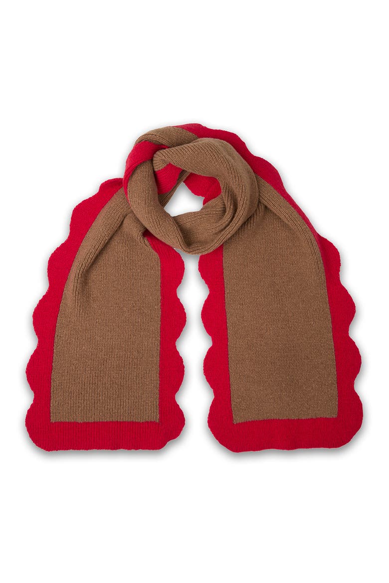 Scallop Trim Scarf, Main, color, BROWN