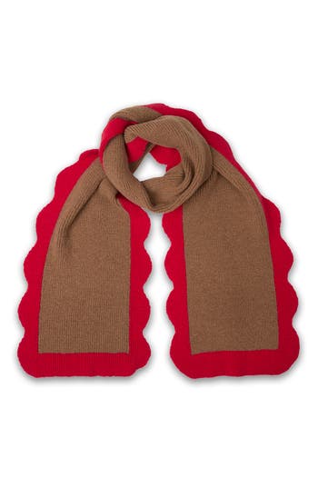 Saachi Scallop Trim Knit Scarf In Brown