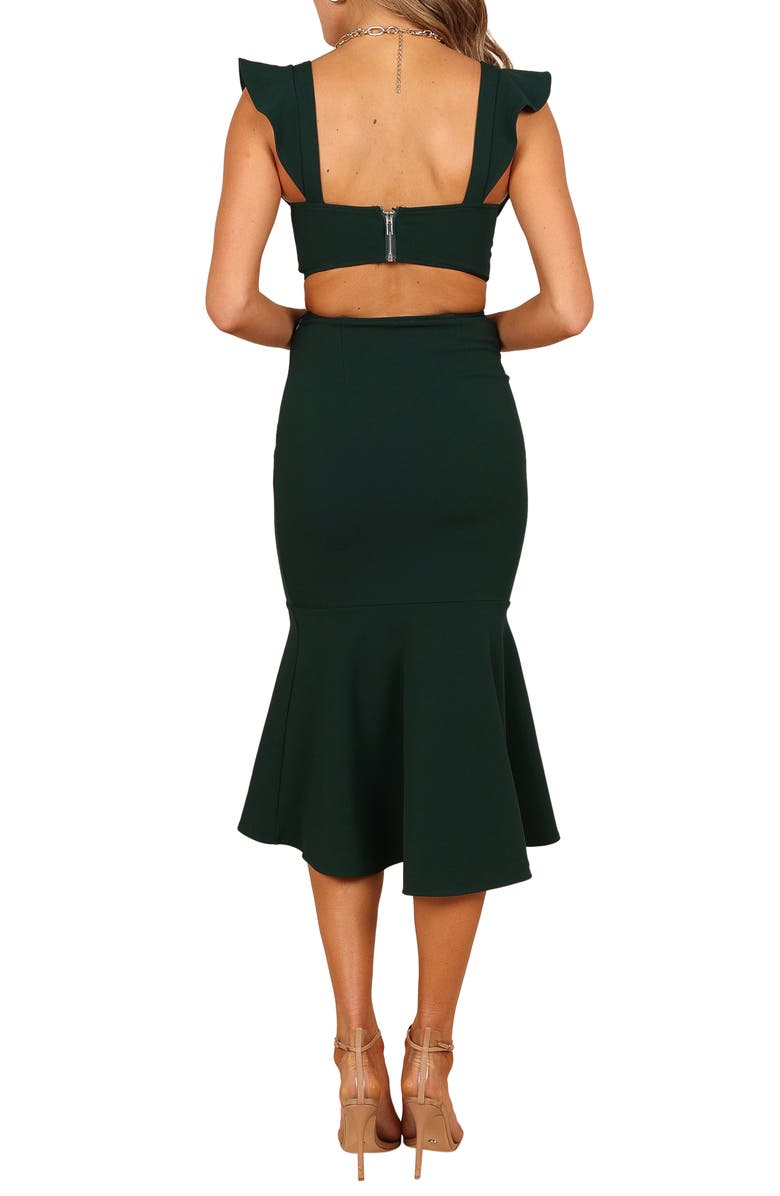 Petal & Pup Yvonne Ruffle Trim Cutout High-Low Dress, Alternate, color, Emerald
