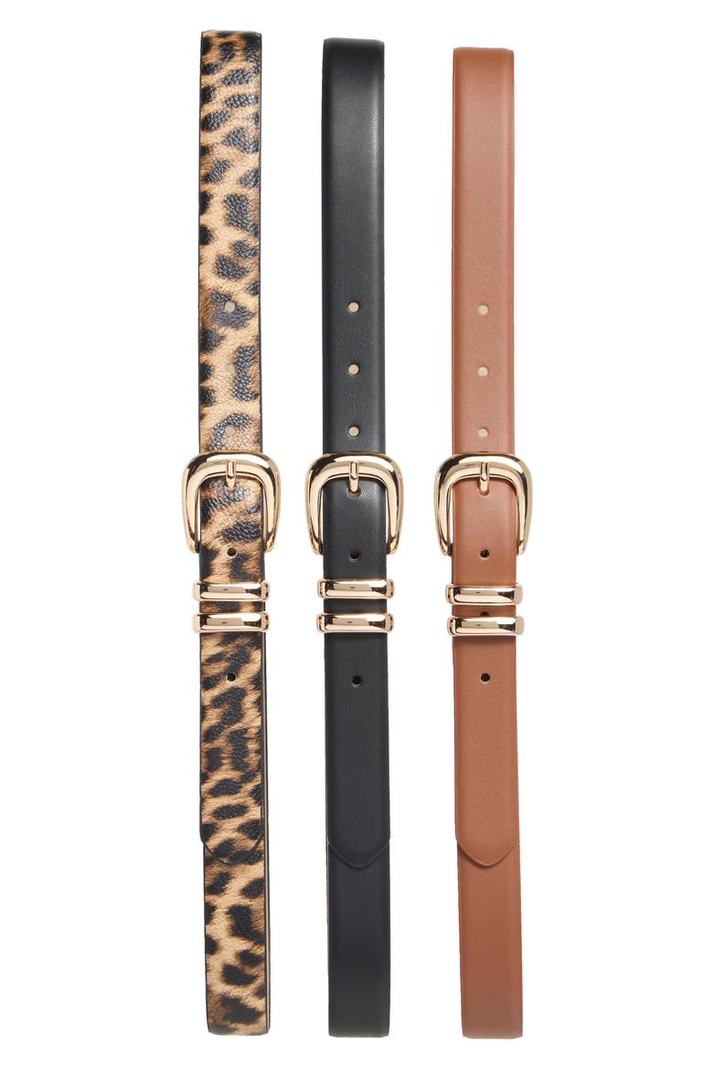 3-for-1 Assorted Faux Leather Belts, Main, color, LEOPARD BLACK