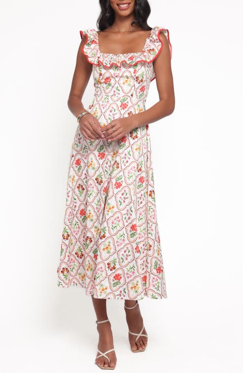 Lucille Floral Ruffle Cotton Midi Dress