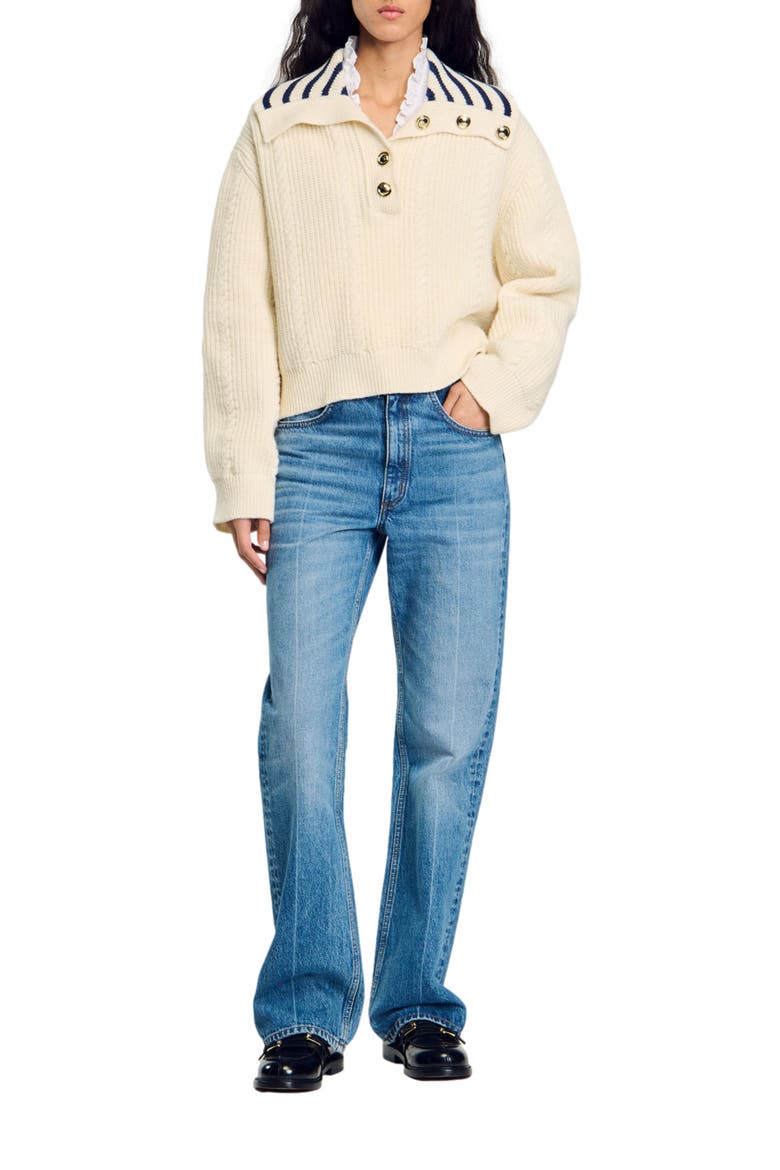 Stripy sailor-neck sweater, Alternate, color, Ecru