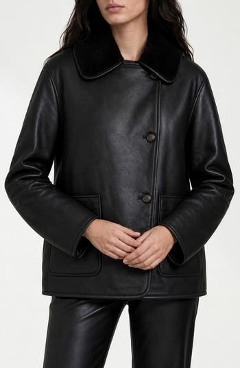 Noize Laurence Water Repellent Faux Leather & Faux Shearling Jacket In Black
