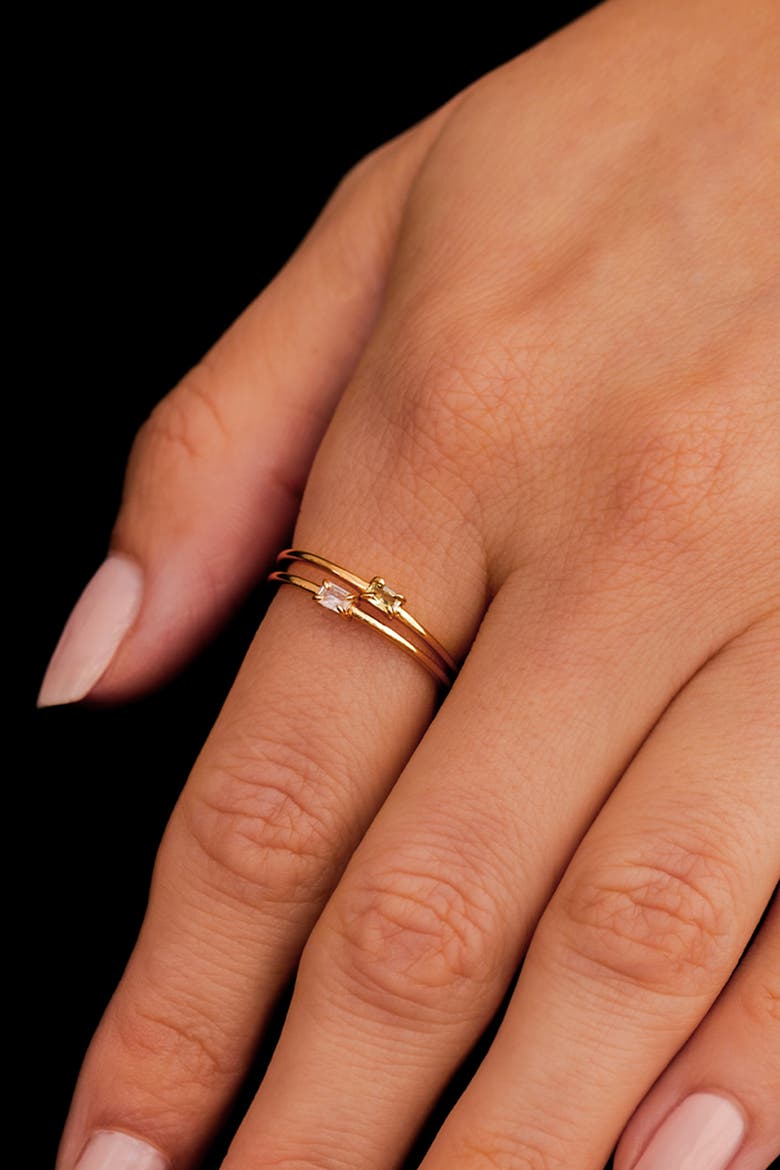 Dainty Baguette Cubic Zirconia Stacking Ring, Alternate, color, 18k Gold over Sterling Silver