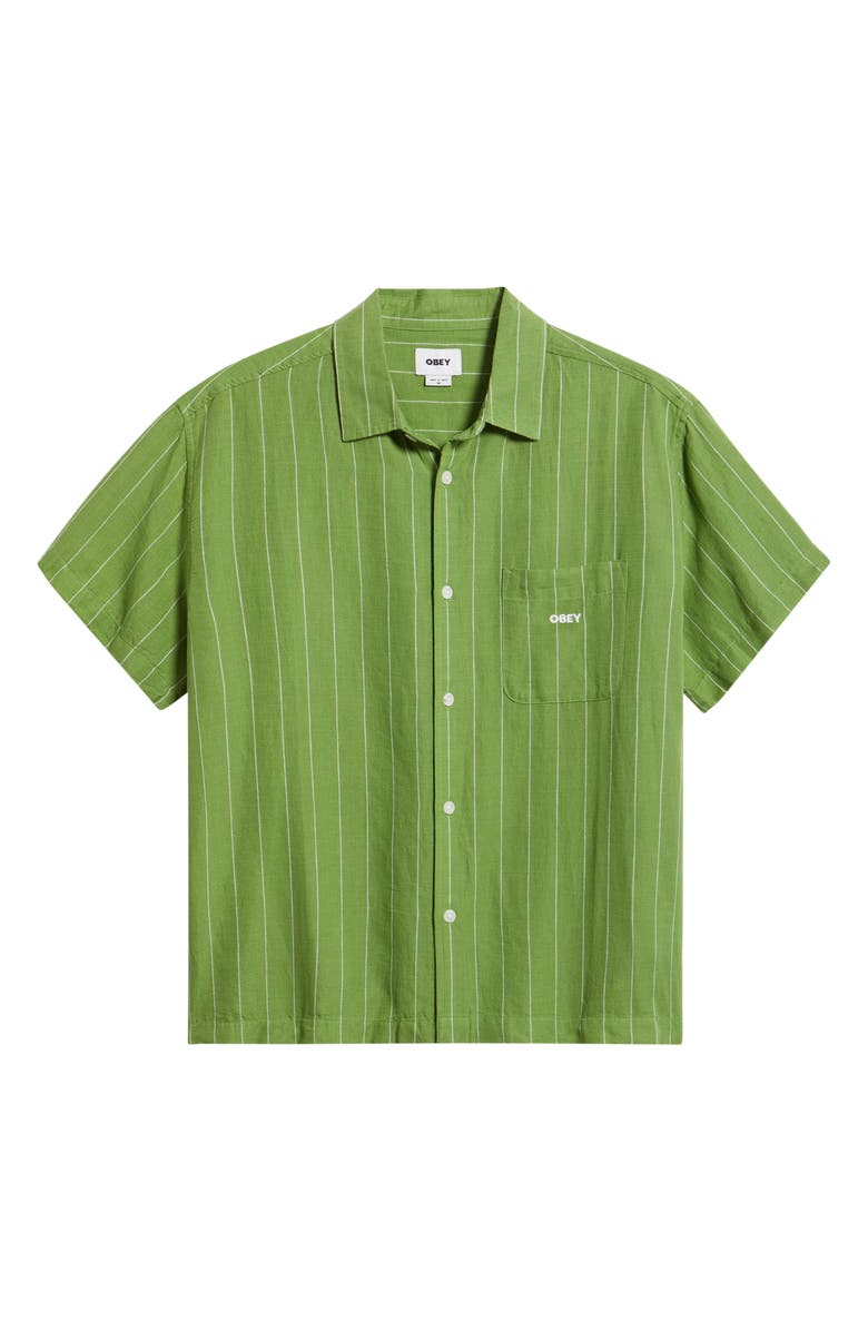 Obey Joe Stripe Short Sleeve Button-Up Shirt, Main, color, Piquant Green Multi