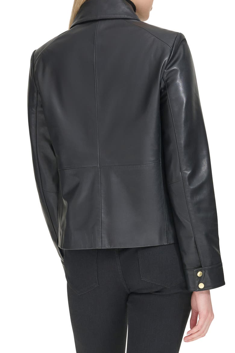 Leather Trucker Jacket, Alternate, color, BLACK