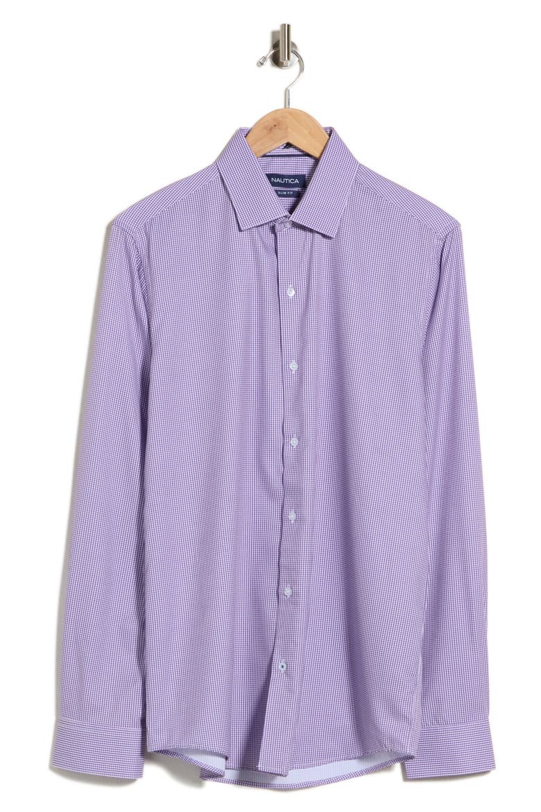 Slim Fit Gingham Stretch Dress Shirt, Main, color, WHT/ PURP