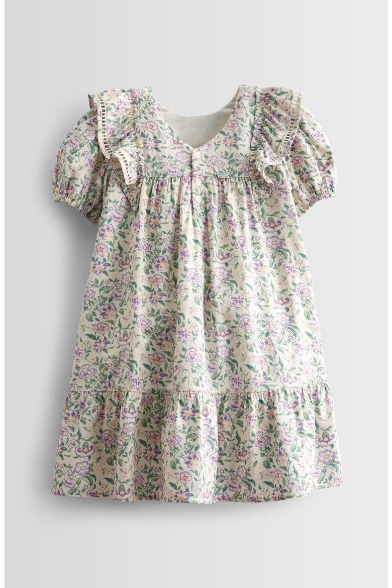 Kids' Floral Print Ruffle Puff Sleeve Dress, Alternate, color, IVORY EGRET LIZZY BROCADE