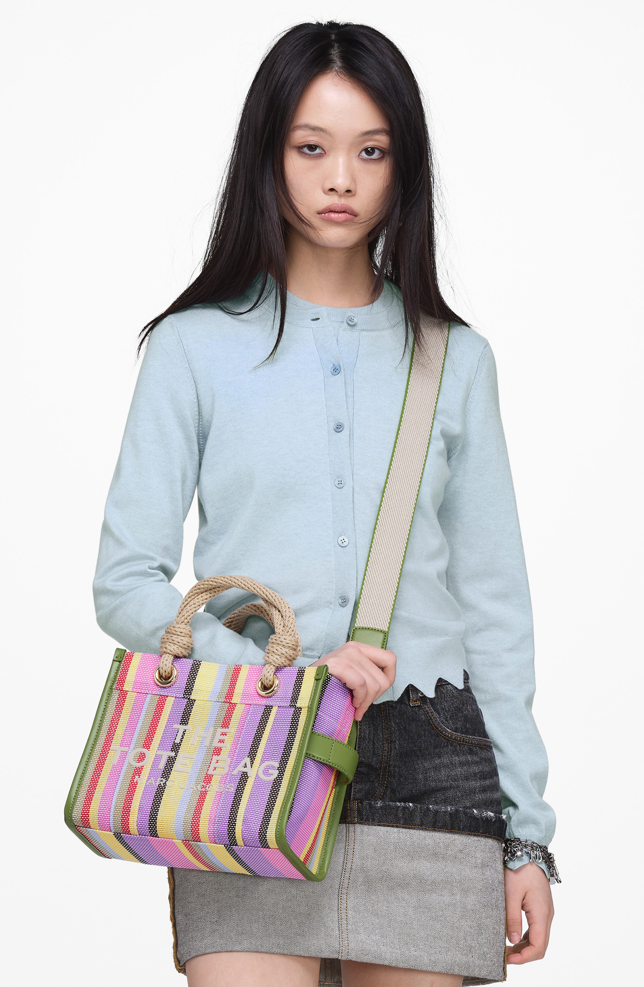 Marc Jacobs The Small Stripe Mesh Tote, Alternate, color, Purple Multi