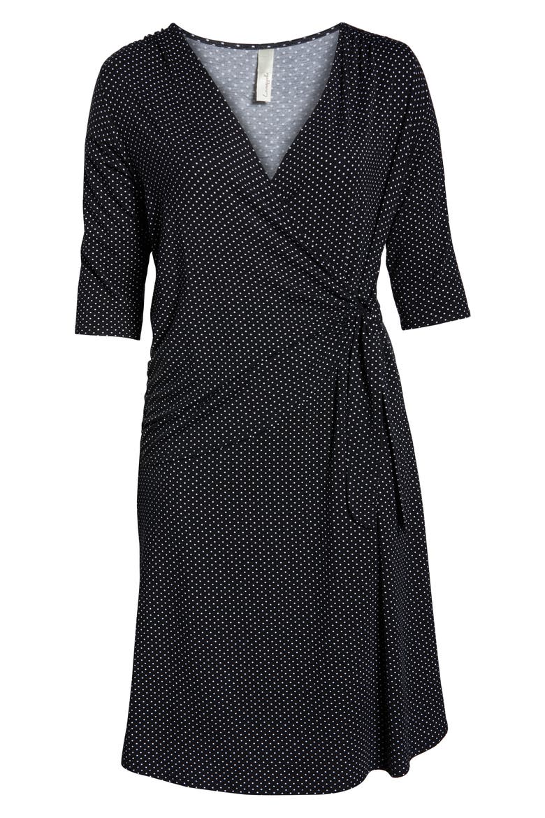 Loveapella Midi Wrap Dress, Alternate, color, BLACK/ IVORY