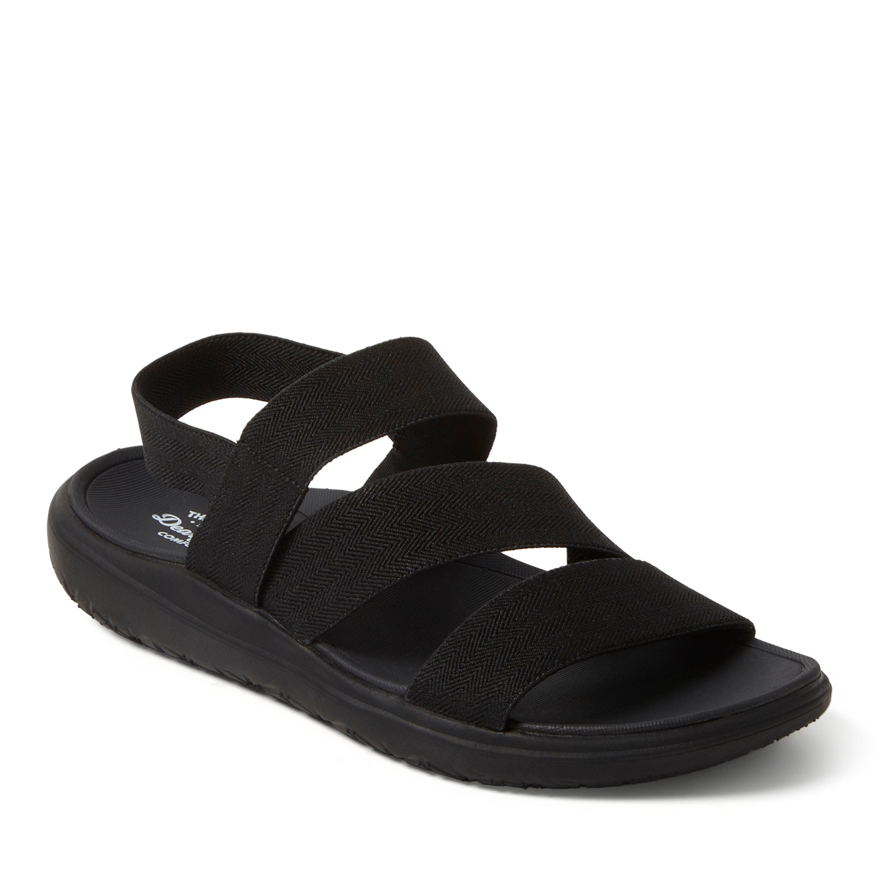 DEARFOAMS Emilia Elastic Gore Strappy Sandal, Main, color, Black