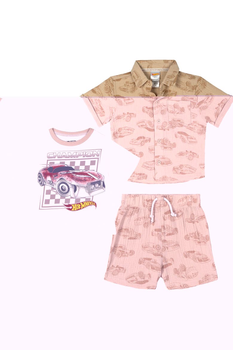 Racing Shirt Tee and Shorts Set, Main, color, Birch and Tan