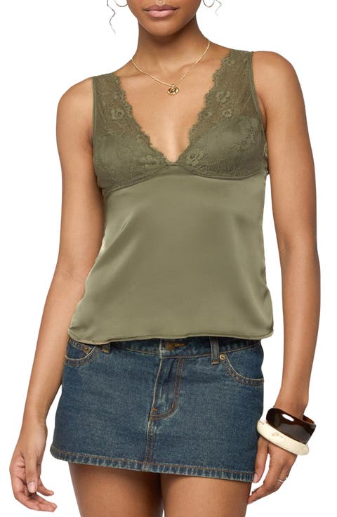 Vikkey Lace Trim Satin Tank