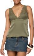 EDIKTED Vikkey Lace Trim Satin Tank