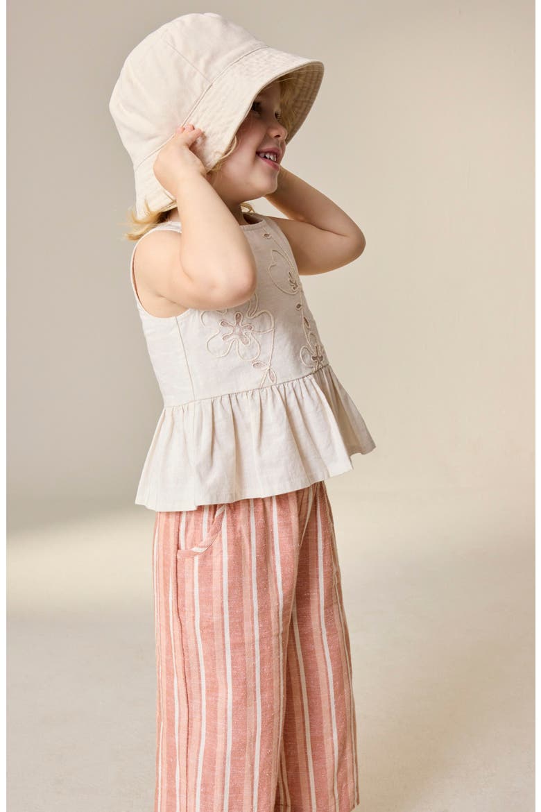 Kids' Peplum Top & Ditsy Stripe Pants Set, Alternate, color, NEUTRAL
