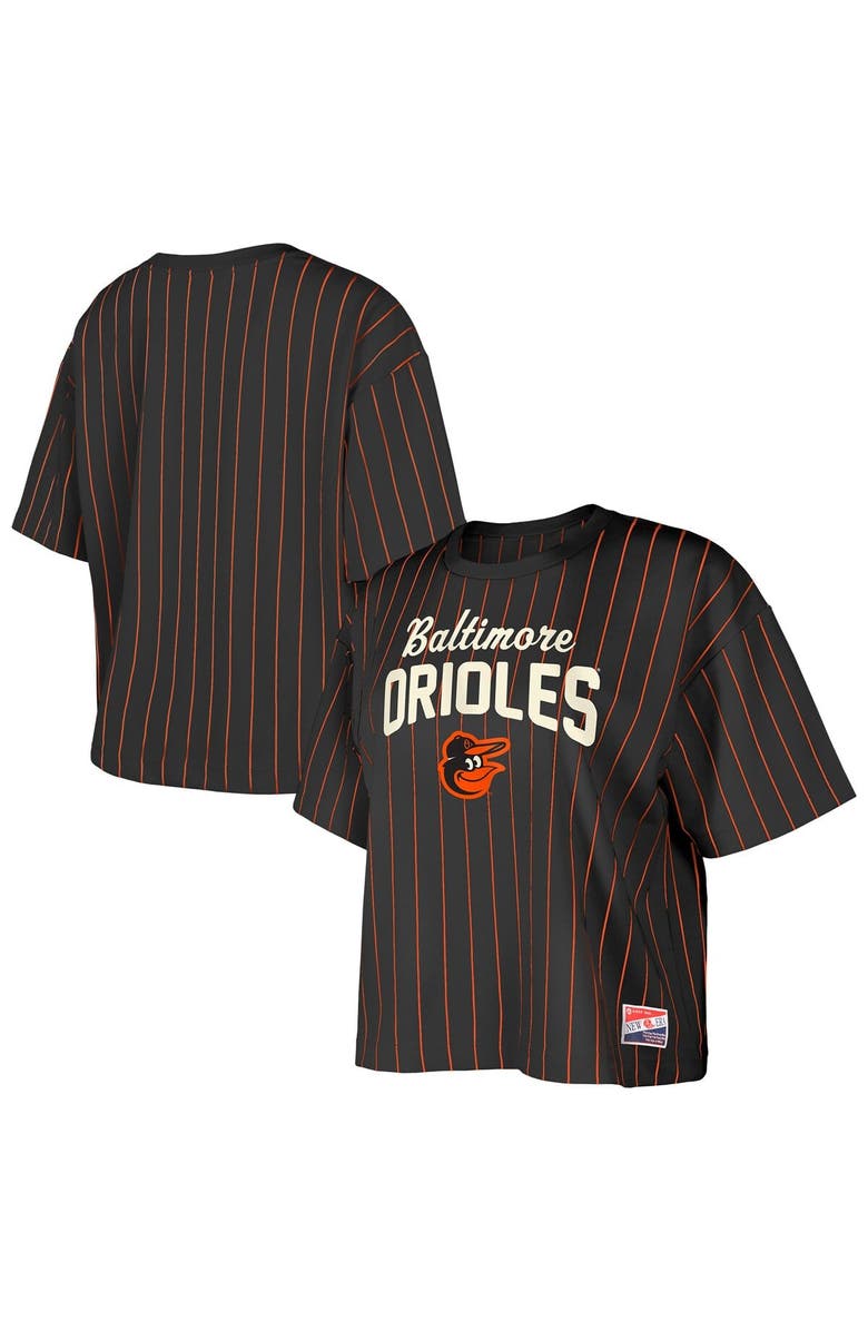 New Era Women's New Era Black Baltimore Orioles Cooperstown Collection Multiplier Pinstripe Cropped T-Shirt, Alternate, color, 