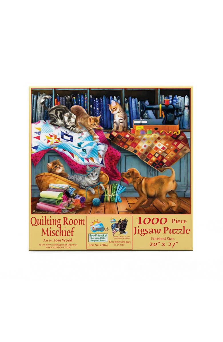 Sunsout Quilting Room Mischief 1000 piece Jigsaw Puzzle for Adults, Alternate, color, Multicolor