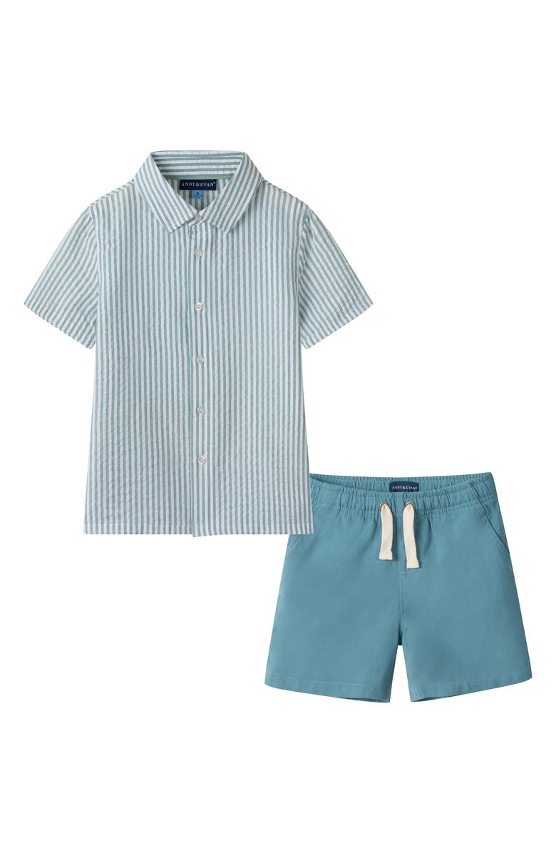 Andy & Evan Kids' Stripe Seersucker Button-Up Shirt & Shorts Set, Main, color, 
