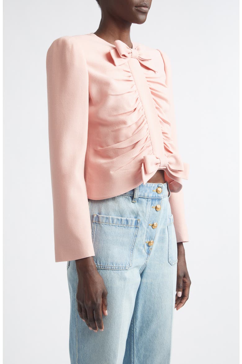 Bow Detail Crispy Lightweight Crop Wool Jacket, Alternate, color, ROSE