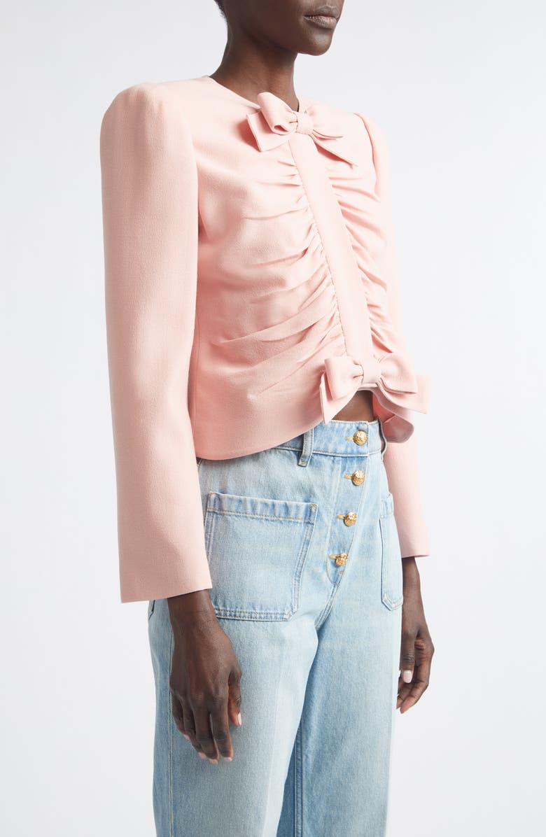 Valentino Bow Detail Crispy Lightweight Crop Wool Jacket, Alternate, color, 