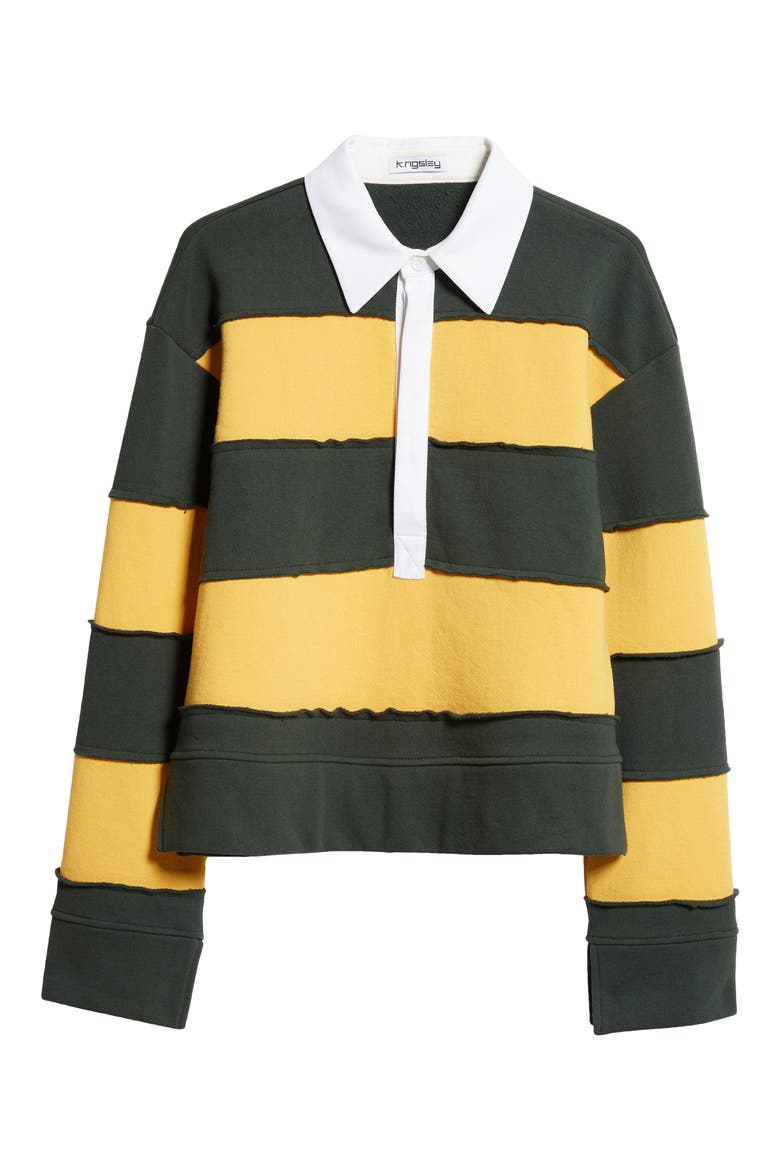 Gender Inclusive Riis Deco Long Sleeve Rugby Shirt, Alternate, color, DARK OLIVE/ OCRE