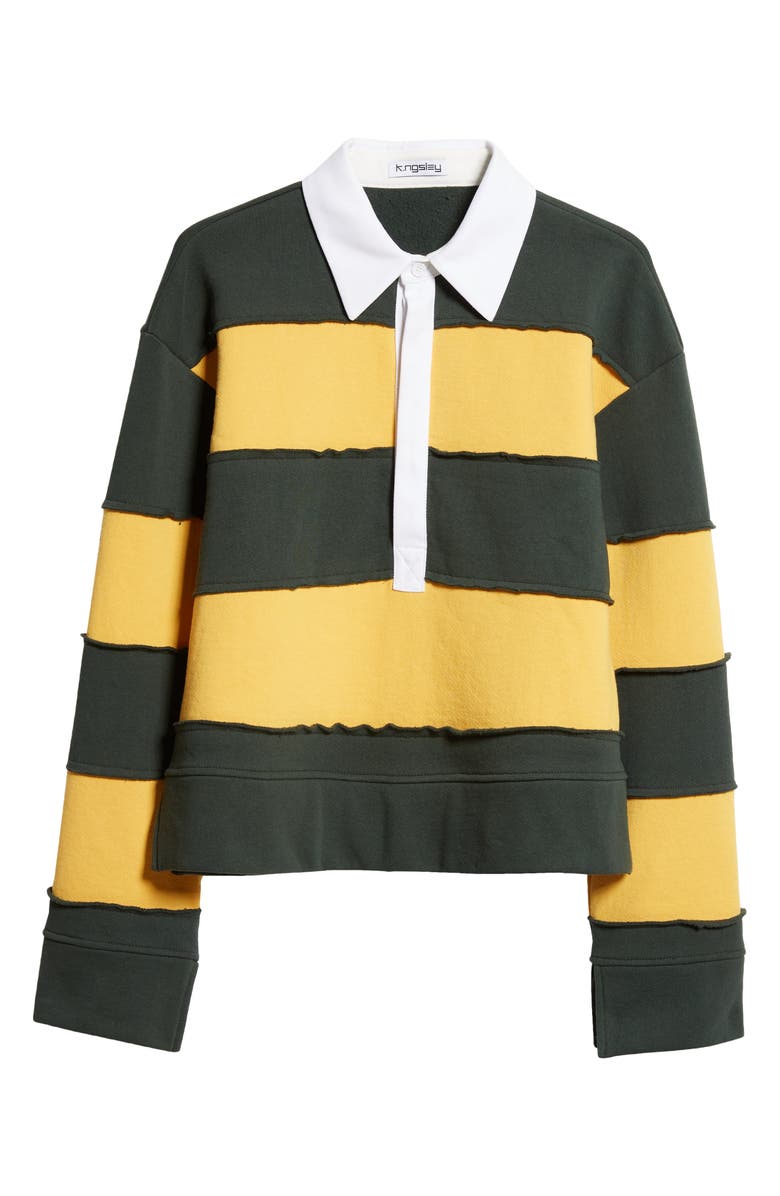 K.NGSLEY Gender Inclusive Riis Deco Long Sleeve Rugby Shirt, Alternate, color, Dark Olive/ Ocre