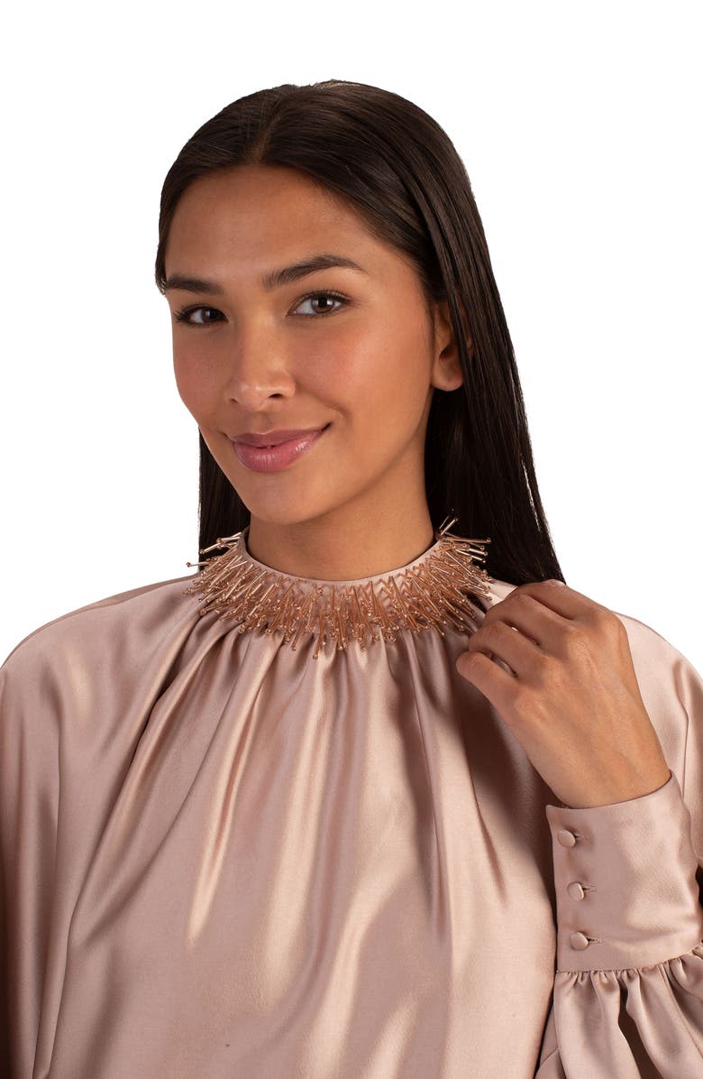 Trina Turk Terrestrial Beaded Collar Long Sleeve Shift Dress, Alternate, color, 