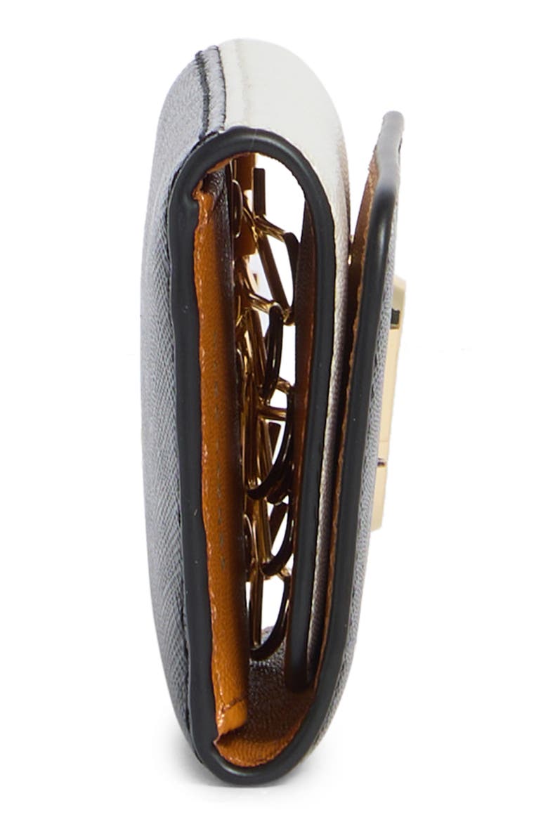Snapshot Leather Key Case, Alternate, color, BLACK/ HONEY GINGER MULTI