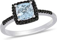 DELMAR Cushion-Cut Aquamarine & Black Diamond Ring