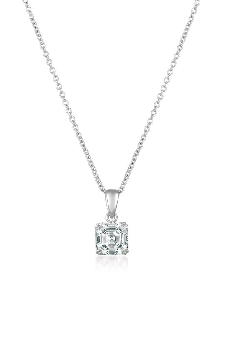 Asscher Cubic Zirconia Pendant Necklace, Main, color, PLATINUM