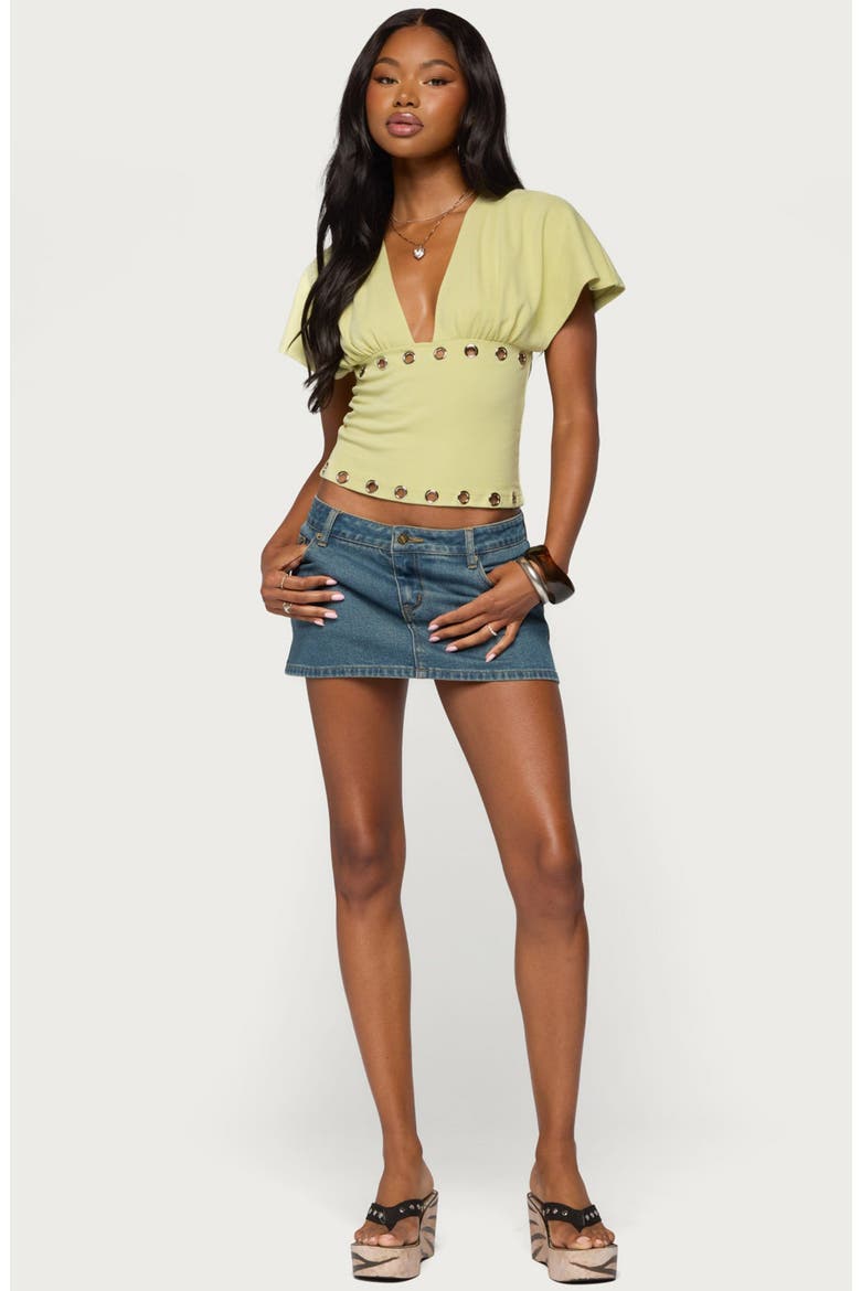 Grommet Flutter Plunge Neck Top, Alternate, color, GREEN