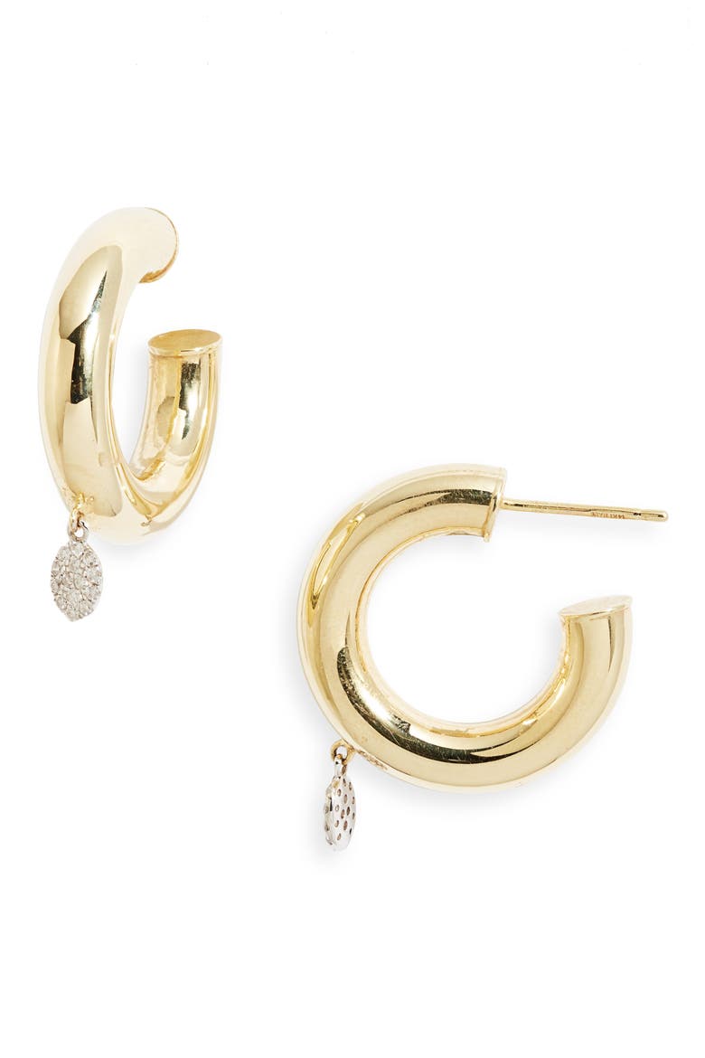 Diamond Disc Hoop Drop Earrings, Main, color, YELLOW
