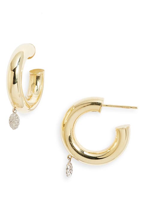 Diamond Disc Hoop Drop Earrings