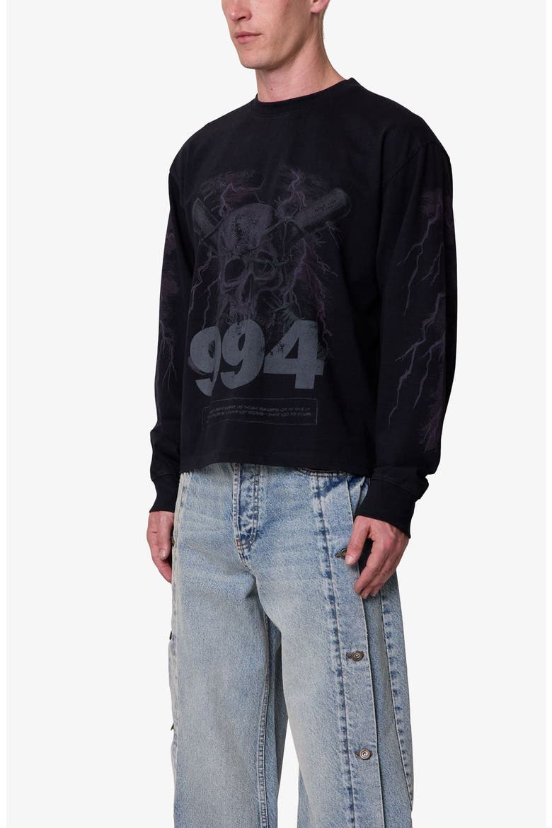 Crossbones Oversize Long Sleeve Cotton Graphic T-Shirt, Alternate, color, WASHED BLACK