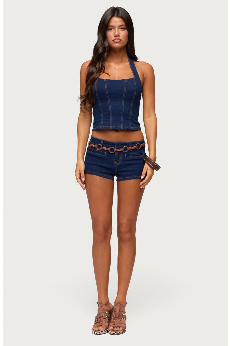Alita Low Rise Denim Micro Shorts, Alternate, color, DARK-BLUE