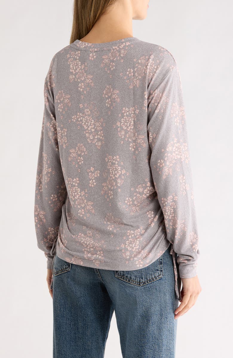 Lucky Brand Cozy Ruched Side Long Sleeve Top, Alternate, color, Grey Heather Multi