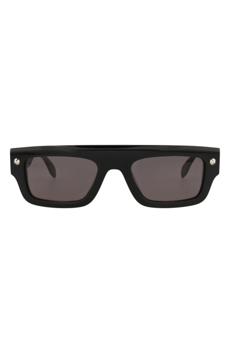 McQueen 52mm Rectangle Sunglasses, Main, color, Black Black Grey